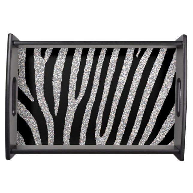 Silver glitter zebra stripes stylish serving tray (Front)