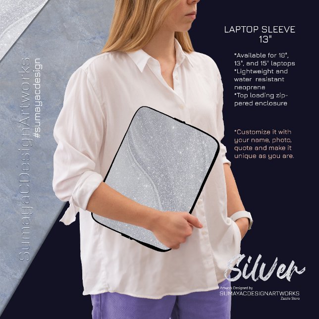 Silver Glittered Elegant Laptop Case (Perfect for adding a dash of elegance to your work or study setup.
✦ SumayaCDesignArtworks ✦)