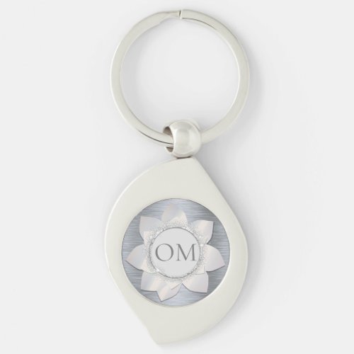 Silver Glittery Elegant Lotus OM  Keychain