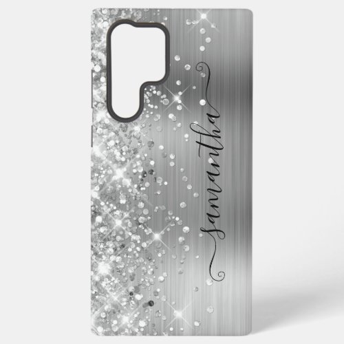 Silver Glittery Foil Girly Signature Samsung Galaxy S22 Ultra Case