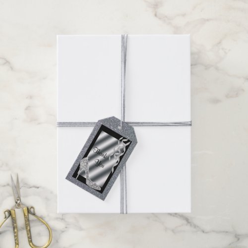 Silver Glittery Stiletto  Streamers 18th Birthday Gift Tags