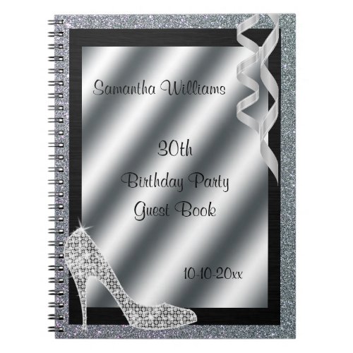 Silver Glittery Stiletto  Streamers 30th Birthday Notebook