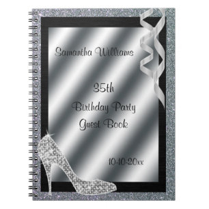 Silver Glittery Stiletto & Streamers 35th Birthday Notebook