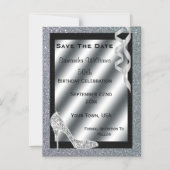 Silver Glittery Stiletto & Streamers 50th Birthday Magnetic Invitation (Front)