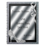 Silver Glittery Stiletto &amp; Streamers 50th Birthday Notebook at Zazzle
