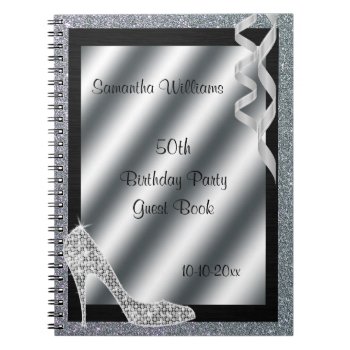 Silver Glittery Stiletto & Streamers 50th Birthday Notebook by shm_graphics at Zazzle