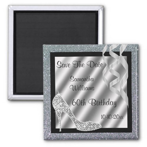 Silver Glittery Stiletto  Streamers 60th Birthday Magnet