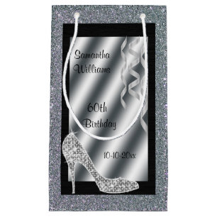 Silver Glittery Stiletto & Streamers 60th Birthday Small Gift Bag