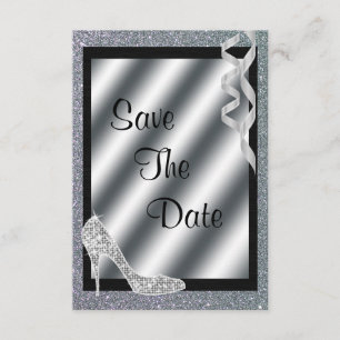 Silver Glittery Stiletto & Streamers 70th Birthday Save The Date