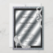 Silver Glittery Stiletto & Streamers Bridal Shower Magnetic Invitation (Front)