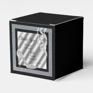 Silver Glittery Stiletto & Streamers Favor Boxes