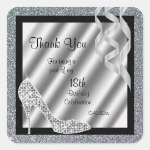 Silver Glittery Stiletto & Streamers Square Sticker
