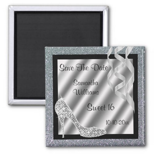 Silver Glittery Stiletto  Streamers Sweet 16 Magnet