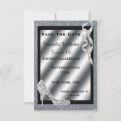 Silver Glittery Stiletto & Streamers Sweet 16 Save The Date (Back)