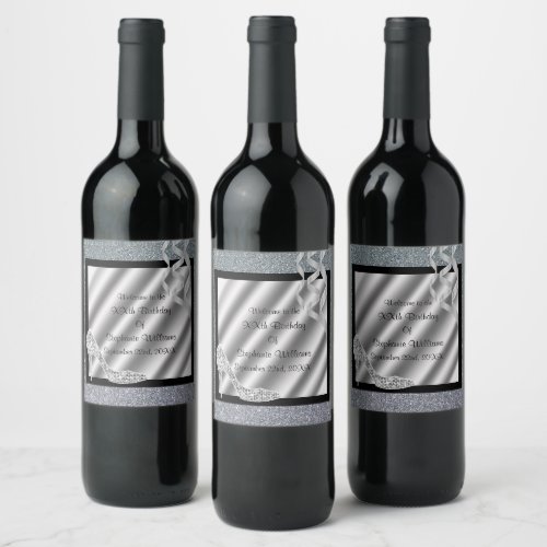 Silver Glittery Stiletto  Streamers   Wine Label