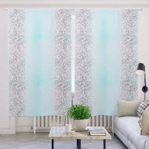 Silver Glittery Streams Light Turquoise Blackout Curtains
