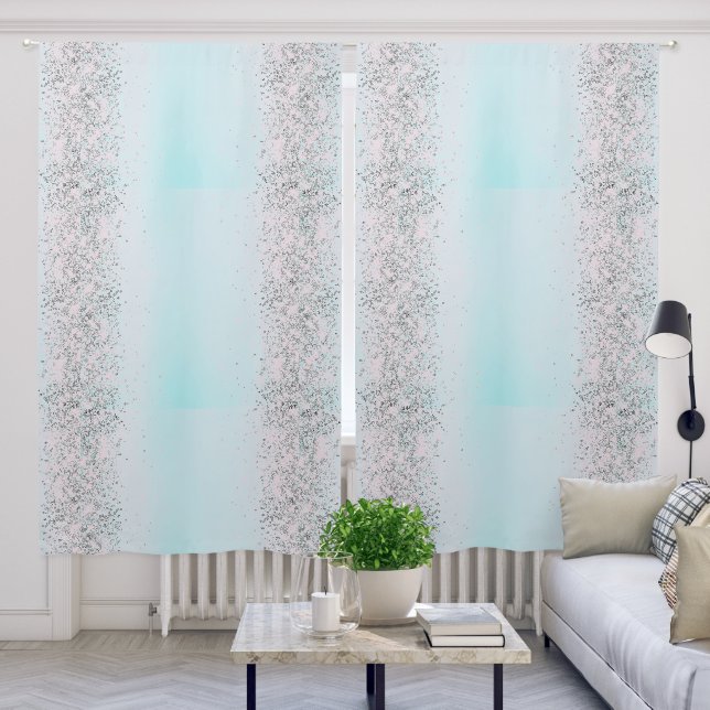 Silver Glittery Streams  Light Turquoise Blackout Curtains (Living Room)