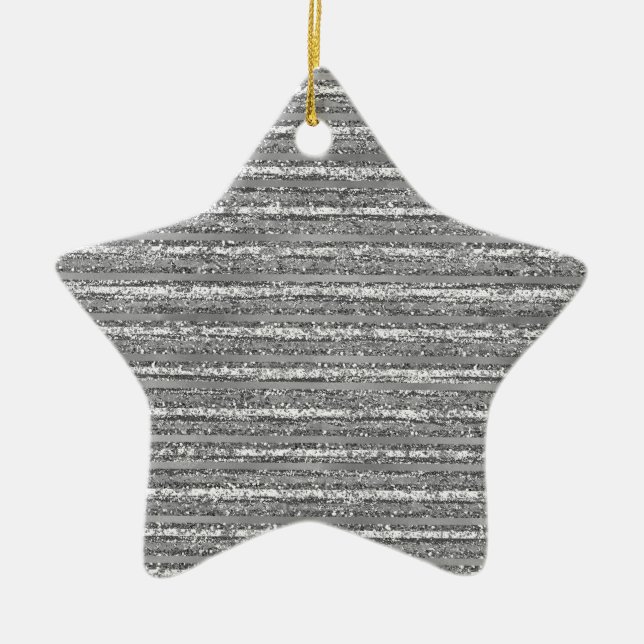 Silver Glittery Stripes Ceramic Ornament (Front)