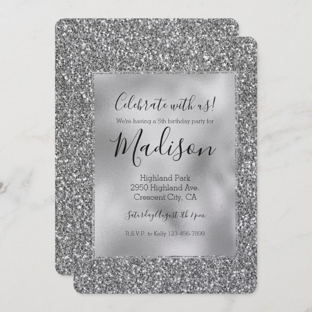 SIlver Glitz Glam Glitter Sparkle Invitation (Front/Back)