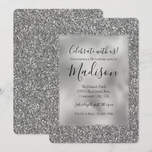 SIlver Glitz Glam Glitter Sparkle Invitation