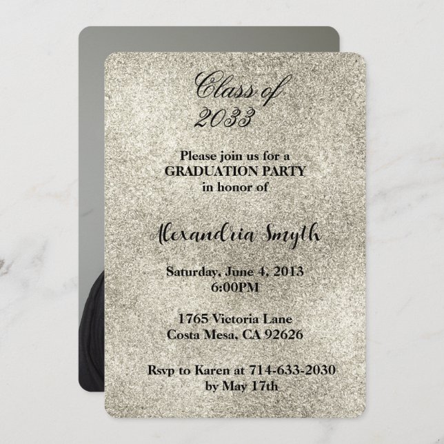 Silver Glitz Graduation Your Photo Invitation (Front/Back)