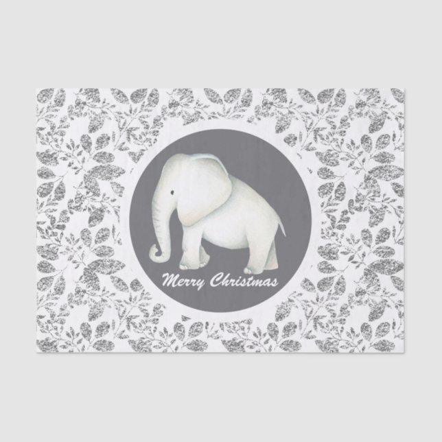 Silver glitz white elephant party tissue paper (Front)
