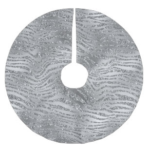 Silver Glitz Zebra Print Brushed Polyester Tree Skirt