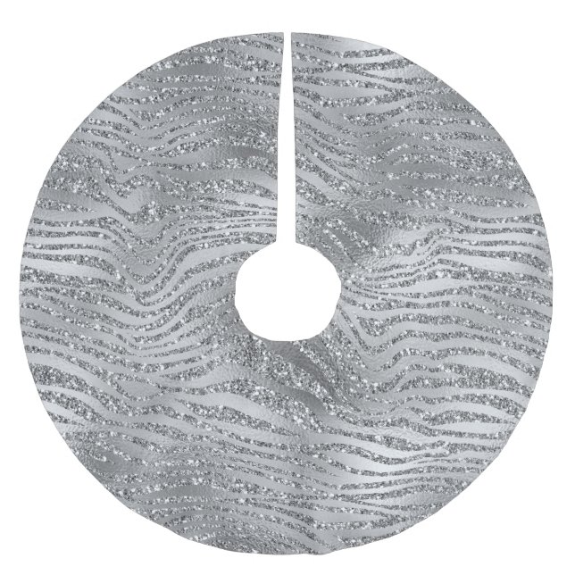 Silver Glitz Zebra Print Brushed Polyester Tree Skirt (Front)