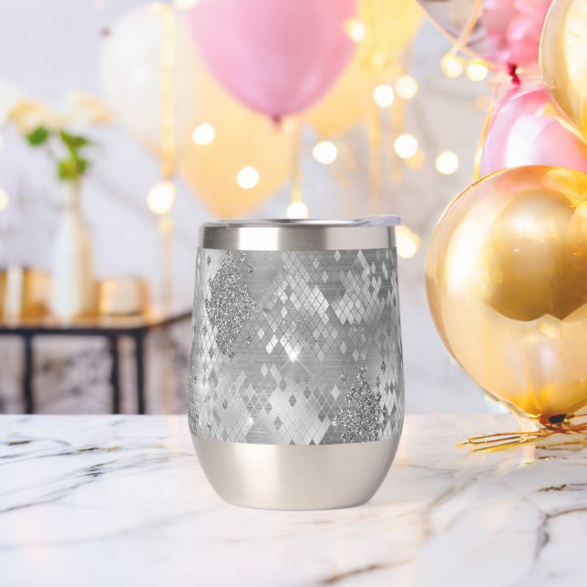 Silver Glitzy Glitter Snake Skin Thermal Wine Tumbler (Bachelor Party)