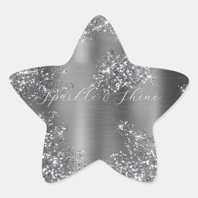 Silver Glitzy Glitter Star Sticker (Front)