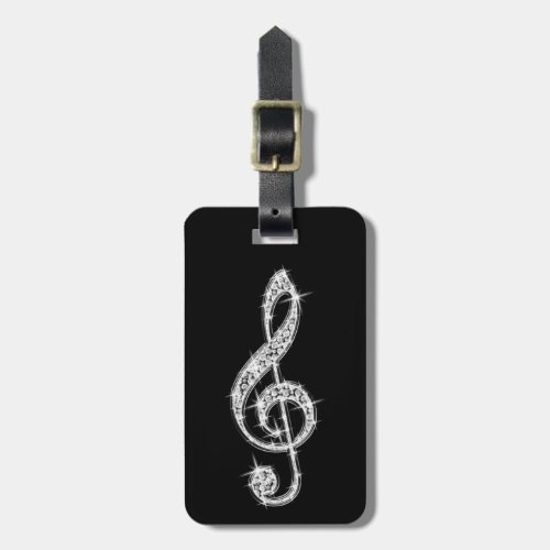 Silver Glitzy Sparkly Music Notes Luggage Tag