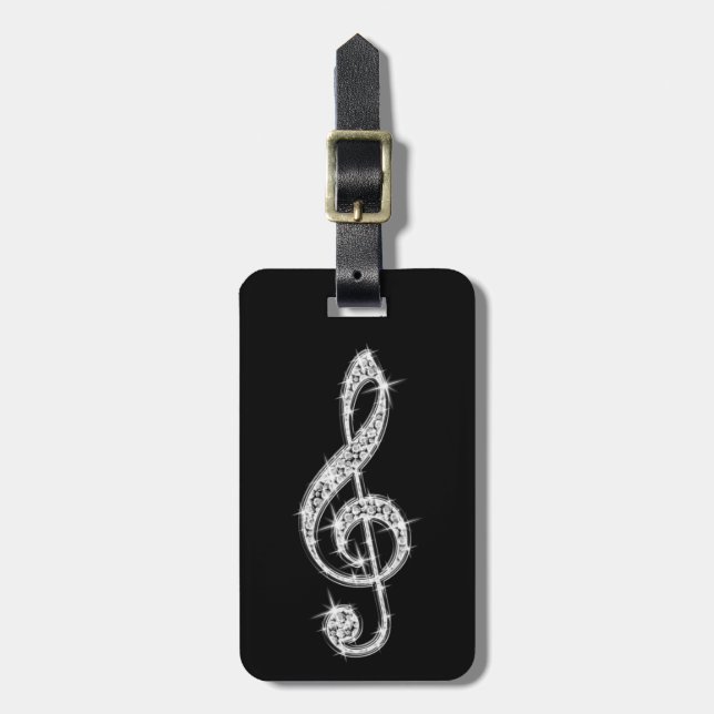 Silver Glitzy Sparkly Music Notes Luggage Tag (Front Vertical)