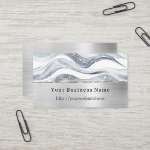 Silver Glitzy Waves Stripes Business name website Card