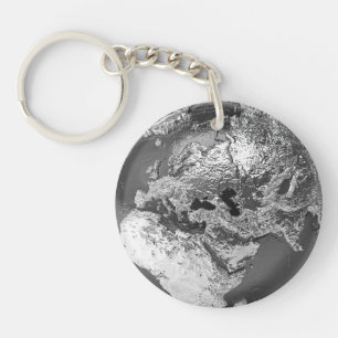 Silver Globe - Europe, 3d Render Keychain