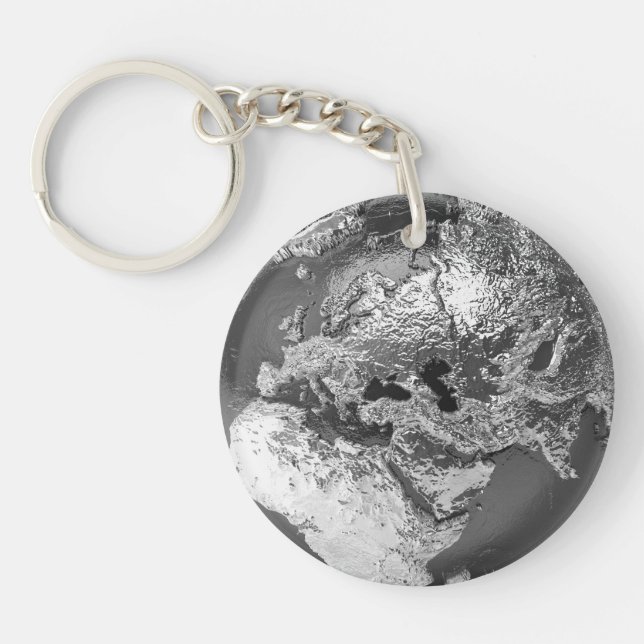 Silver Globe - Europe, 3d Render Keychain (Front)