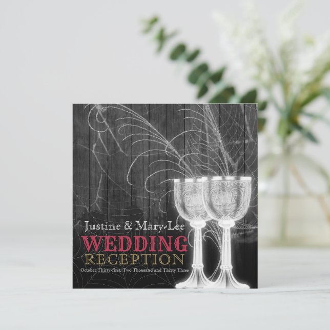 Silver Goblets Spider Web Gothic Vintage Wedding Invitation (Standing Front)