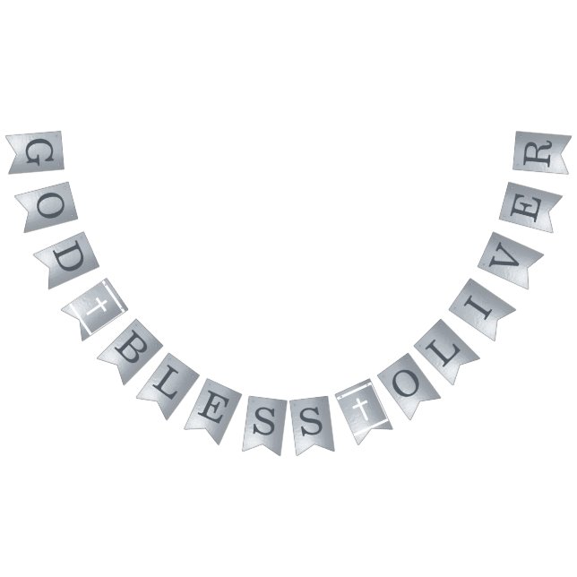 Silver God Bless 6 Letters Name Baptism Communion  Bunting Flags (All)
