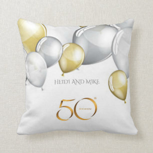 Silver/gold 50th anniversary throw pillow. "NAME' Throw Pillow