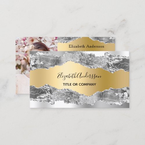 Silver gold agate marble QR code photo Business Card