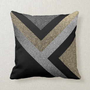 Silver, Gold, and Black Abstract Throw Pillow