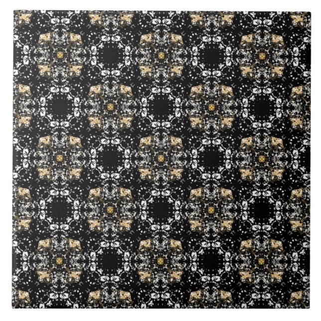 Silver, Gold, and Black Hollywood Regency Pattern Ceramic Tile (Front)