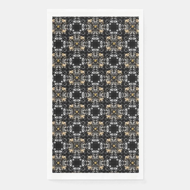 Silver, Gold, and Black Hollywood Regency Pattern Paper Guest Towels (Front)