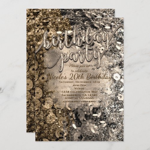 Silver  Gold Birthday Party Sequins Invitations