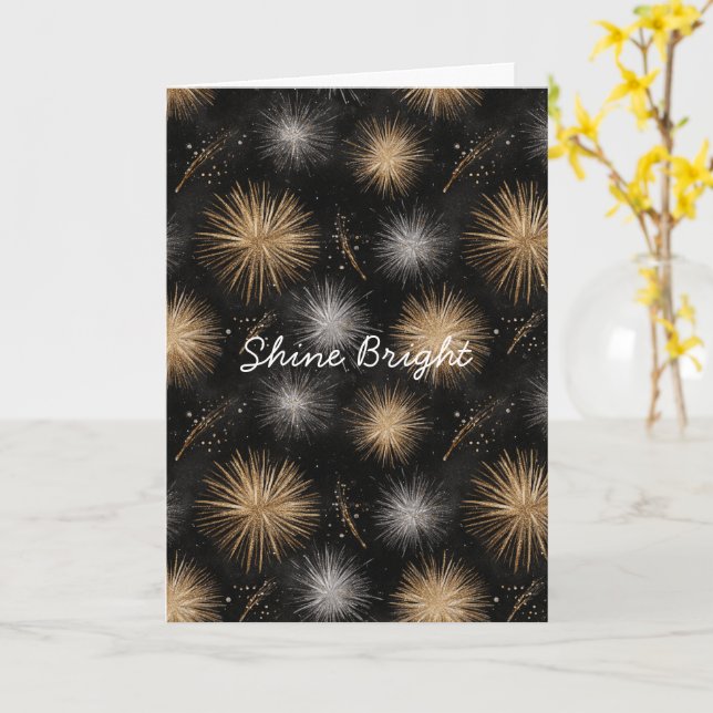 Silver Gold Black Christmas Celebration  Card (Yellow Flower)