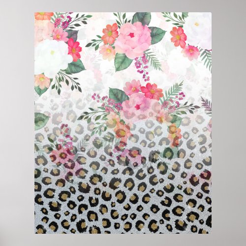 Silver Gold Black Leopard Print Pink Flowers