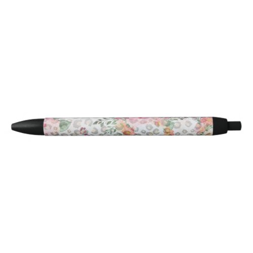 Silver Gold Black Leopard Print Pink Flowers Black Ink Pen