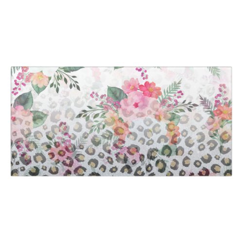 Silver Gold Black Leopard Print Pink Flowers Door Sign