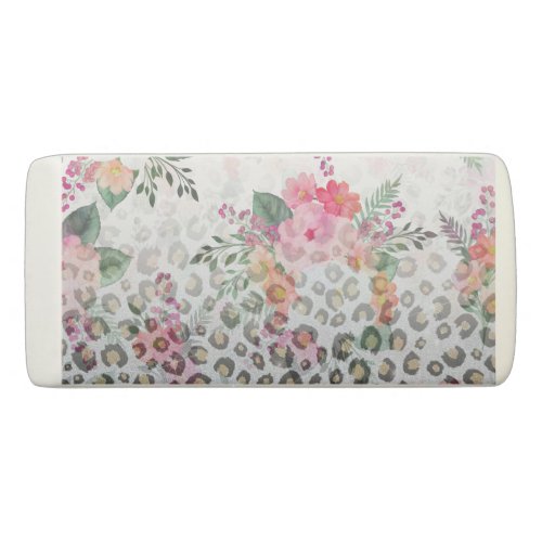 Silver Gold Black Leopard Print Pink Flowers Eraser