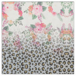 Silver Gold Black Leopard Print Pink Flowers Fabric