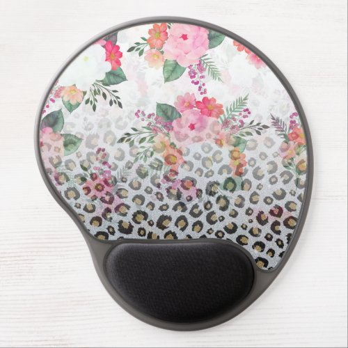Silver Gold Black Leopard Print Pink Flowers Gel Mouse Pad